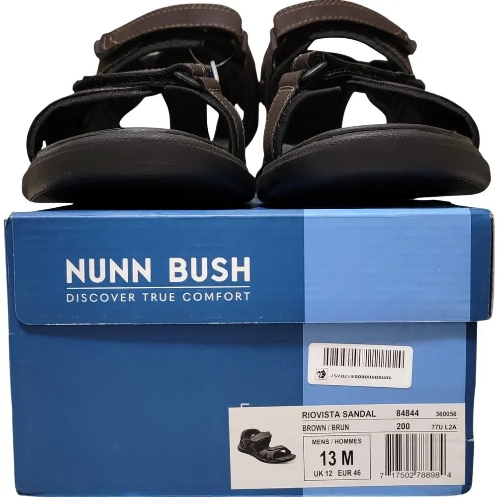 Nunn Bush Men Rio Vista Three Strap Sport Sandals Size US 13M Brown Faux Leather
